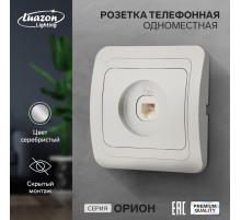 Розетка телефонная Luazon Lighting «Орион», скрытая, IP20, одноместная, серебристая