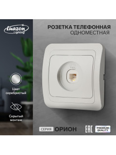 Розетка телефонная Luazon Lighting «Орион», скрытая, IP20, одноместная, серебристая