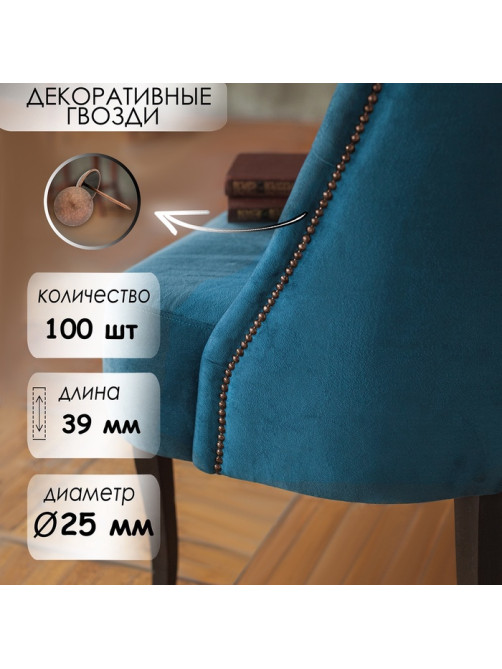 Гвозди ТУНДРА, декоративные, обивочные, 25×39 мм, медь, 100 шт.