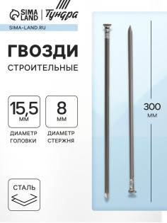 Гвозди ТУНДРА, строительные, ГОСТ 4028-63, без покрытия, 8×300 мм, 5 кг