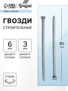 Гвозди ТУНДРА, строительные, ГОСТ 4028-63, без покрытия, 3×80 мм, 5 кг
