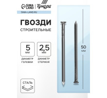 Гвозди ТУНДРА, строительные, ГОСТ 4028-63, без покрытия, 2.5×50 мм, фасовка 1 кг