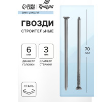 Гвозди ТУНДРА, строительные, ГОСТ 4028-63, без покрытия, 3×70 мм, фасовка 0.2 кг
