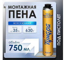 Пена монтажная ТУНДРА, пистолетная, всесезонная, 750 мл