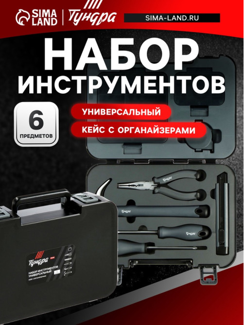 Набор инструментов универсальный ТУНДРА ПРОФИ, кейс с органайзерами, 6 предметов