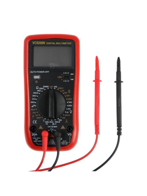 Мультиметр ТУНДРА, VC9208N, ACV/DCV, ACA/DCA, 200-200MΩ, 200nF-200mF, -20-1000°C, 200 kHz