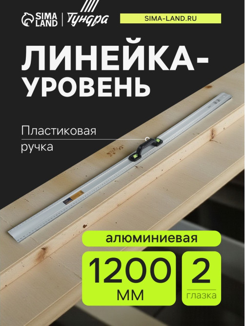 Линейка-уровень ТУНДРА, металлическая, пластиковая ручка, 2 глазка, 1200 мм