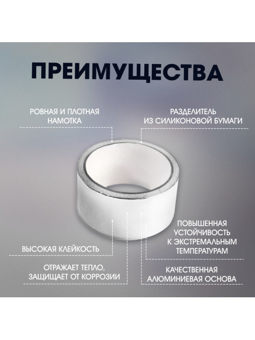 Лента алюминиевая ТУНДРА, клейкая, 25 мкм, 48 мм × 25 м