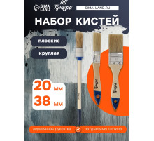 Набор кистей ТУНДРА, плоские, круглая, 20, 38, 20 мм 3 шт.