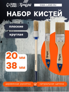 Набор кистей ТУНДРА, плоские, круглая, 20, 38, 20 мм 3 шт.