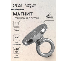 Магнит неодимовый Cartage с петлёй для авто, d=42 мм, сцепление 32 кг