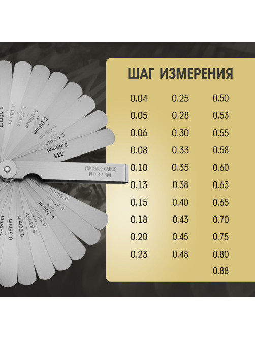 Набор щупов для измерения зазоров ТУНДРА, 0.04 - 0.88 мм, 32 шт.
