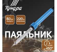 Паяльник ТУНДРА, пластиковая рукоятка, 60 Вт, 220 В