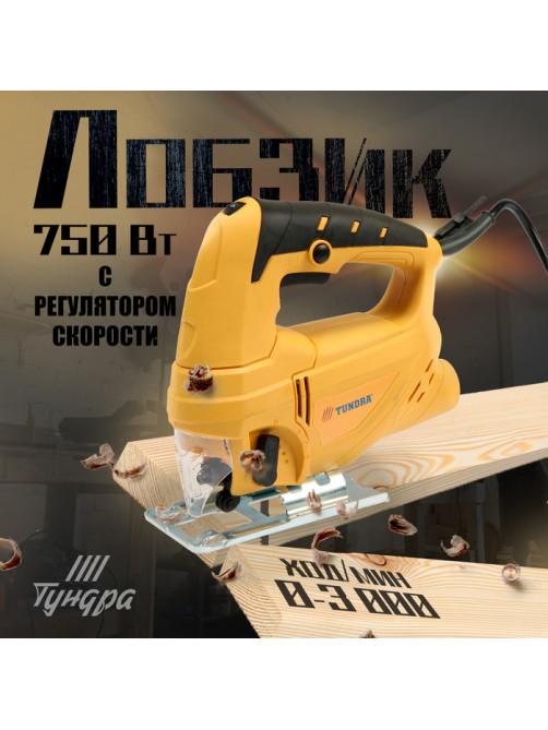 Лобзик ТУНДРА, 750 Вт, регулятор скорости, 3000 ходов/мин, 65 мм