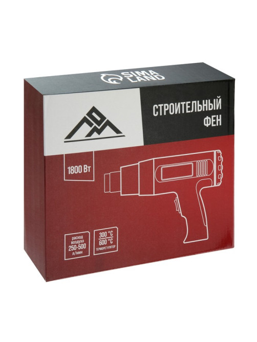 Строительный фен ЛОМ, 1800 Вт, 250-500 л/мин, 300/600 °С, насадка в комплекте
