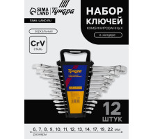 Набор ключей комбинированных в холдере ТУНДРА, CrV, зеркальные, 6 - 22 мм, 12 шт.