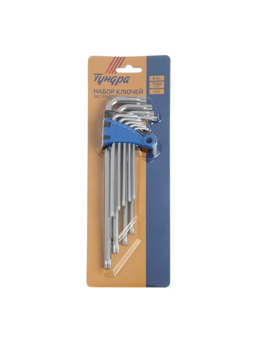 Набор ключей ТУНДРА, TORX Tamper, экстрадлинные, CrV, TT10 - TT50, 9 шт.