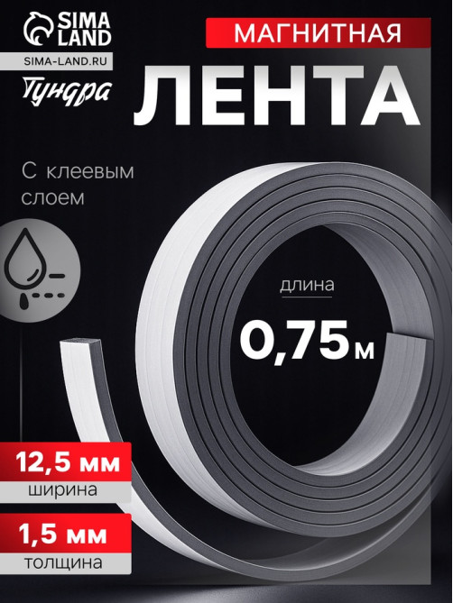 Магнитная лента ТУНДРА, с клеевым слоем, 12.5×1.5 мм, длина 0.75 м