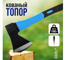Топор кованый ТУНДРА, фиберглассовое обрезиненное топорище 43 см, 1000 г