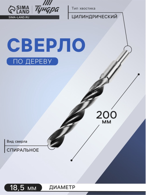 Сверло по металлу ТУНДРА, HSS, цилиндрический хвостовик, 18.5×200 мм