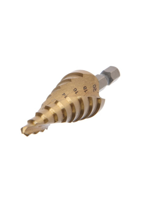 Сверло ступенчатое ТУНДРА ПРОФИ, HSS, TiN, спиральный профиль, шестигран. хвостовик, 4-20 мм