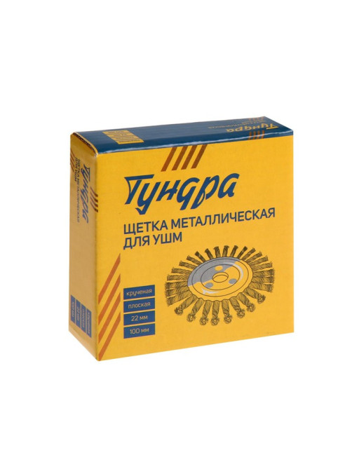 Щетка металлическая для УШМ ТУНДРА, крученая проволока, плоская, посадка 22 мм, 100 мм
