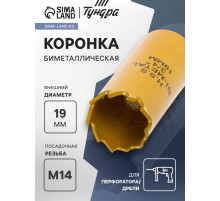 Коронка биметаллическая ТУНДРА, 19 мм, M14