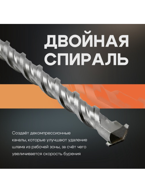 Бур по бетону ТУНДРА, двойная спираль, SDS-plus, 8×310 мм