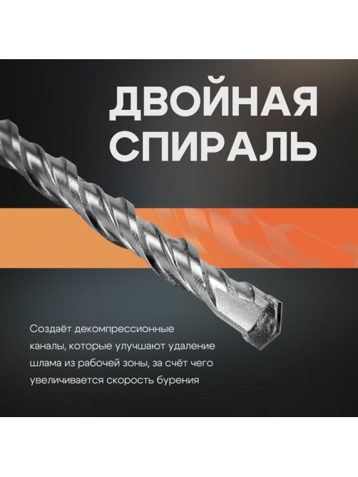 Бур по бетону ТУНДРА, двойная спираль, SDS-plus, 10×800 мм