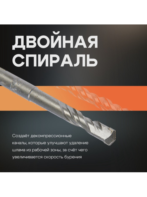 Бур по бетону ТУНДРА, двойная спираль, SDS-plus, 10×110 мм