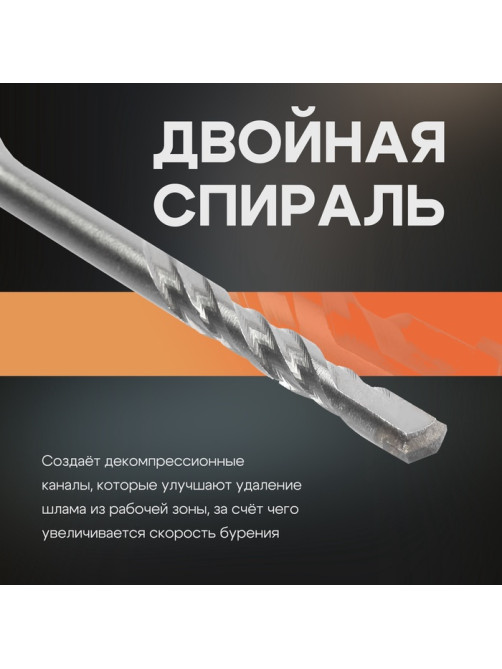 Бур по бетону ТУНДРА, двойная спираль, SDS-plus, 5×110 мм