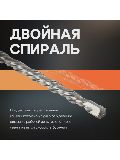 Бур по бетону ТУНДРА, двойная спираль, SDS-plus, 6×160 мм
