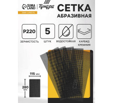 Сетка абразивная ТУНДРА, водостойкая, карбид кремния, 115×280 мм, Р220, 5 шт.