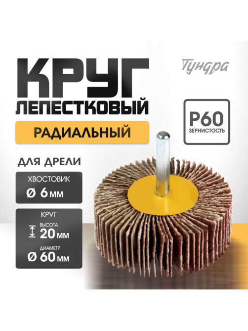 Круг лепестковый радиальный ТУНДРА, 60×20×6 мм, Р60
