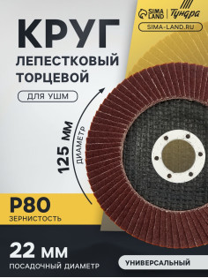 Круг лепестковый торцевой ТУНДРА, 125×22 мм, Р80