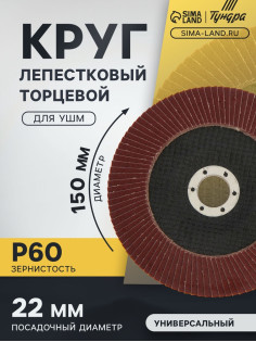 Круг лепестковый торцевой ТУНДРА, 150×22 мм, Р60