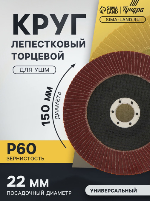Круг лепестковый торцевой ТУНДРА, 150×22 мм, Р60