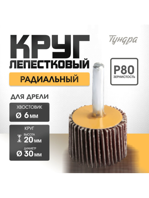 Круг лепестковый радиальный ТУНДРА, 30×20×6 мм, Р80