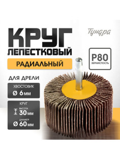 Круг лепестковый радиальный ТУНДРА, 60×30×6 мм, Р80