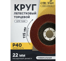 Круг лепестковый торцевой ТУНДРА, 115×22 мм, Р40