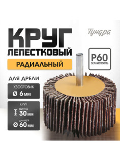 Круг лепестковый радиальный ТУНДРА, 60×30×6 мм, Р60