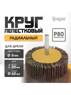 Круг лепестковый радиальный ТУНДРА, 60×20×6 мм, Р80