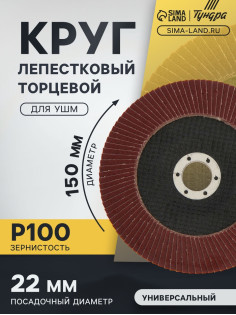 Круг лепестковый торцевой ТУНДРА, 150×22 мм, Р100