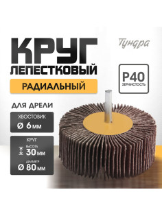 Круг лепестковый радиальный ТУНДРА, 80×30×6 мм, Р40