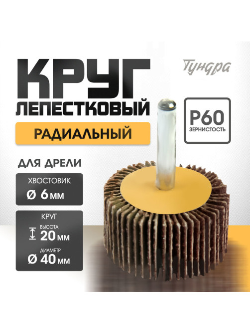 Круг лепестковый радиальный ТУНДРА, 40×20×6 мм, Р60