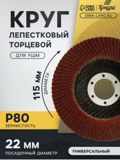 Круг лепестковый торцевой ТУНДРА, 115×22 мм, Р80