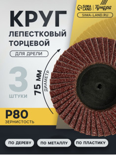 Круг лепестковый торцевой ТУНДРА, для дрели, М8, 75 мм, P80, 3 шт.