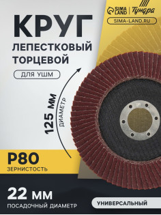 Круг лепестковый торцевой конический ТУНДРА, 125×22 мм, Р80