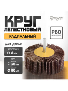 Круг лепестковый радиальный ТУНДРА, 80×30×6 мм, Р80