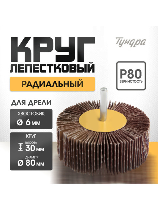 Круг лепестковый радиальный ТУНДРА, 80×30×6 мм, Р80